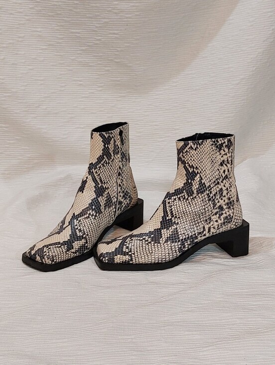 Zara Shoes - Zara Square Toe Block Heel Leather Snake-Print Ankle Boots Size 7/38